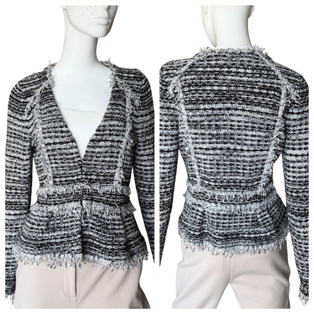 INC International Concepts Tweed Jacket With Fringe Detail Size M